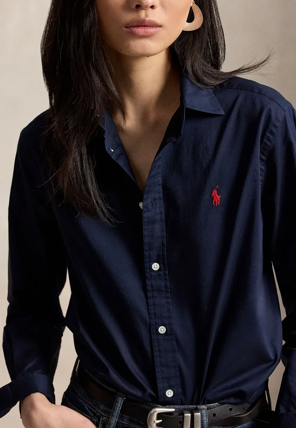 Классическая рубашка из хлопкового твила - блузка на пуговицах Polo Ralph Lauren, Hunter Navy — фото 4