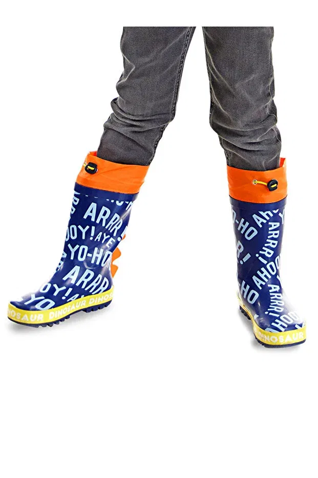 Детские резиновые сапоги для девочек с принтом Colorful Dinosaurs Denokids, Navy Blue — фото 3