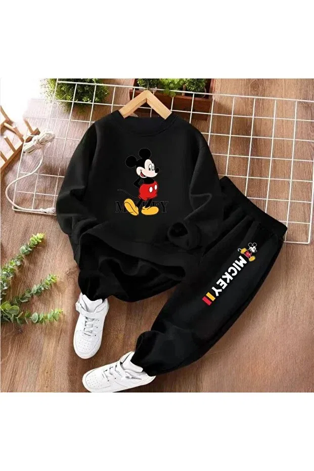 Детский комплект спортивного костюма для девочек с принтом Mickey Mouse Svart Wear, Black