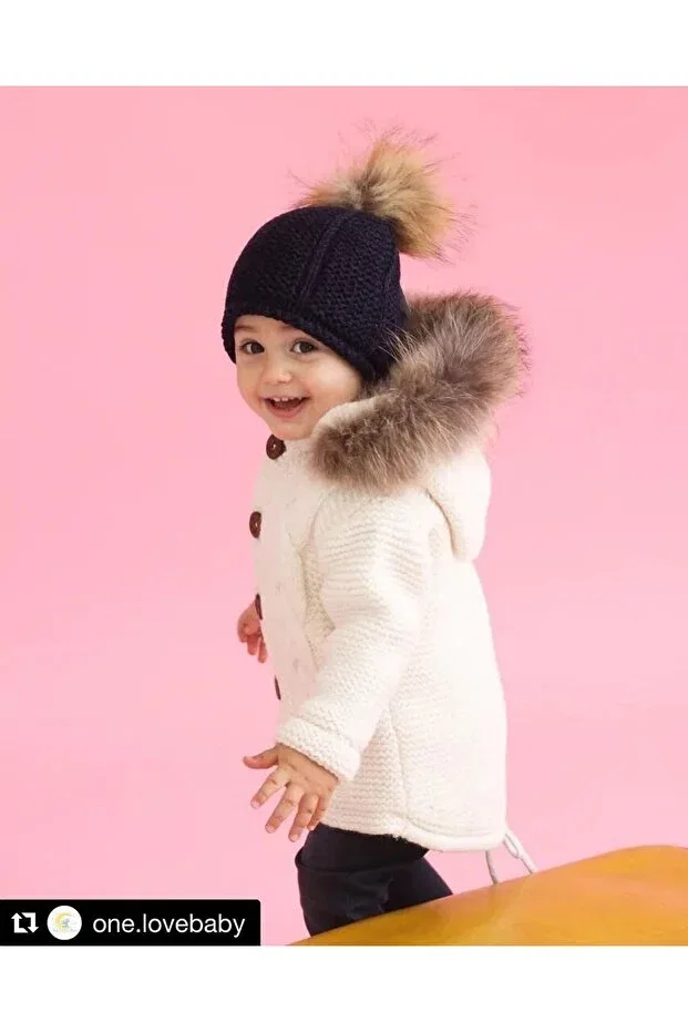 Детский кардиган для новорожденных из шерсти с капюшоном Raccoon Fur Natural Wooden Buttoned Organic Baby Cardigan With Lamb Wool Gray Color Xomini, Gray