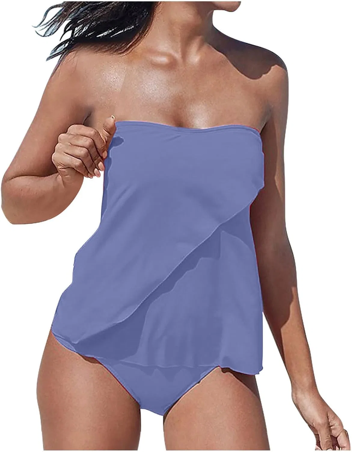 Женский танкини с бандо топом и бикини, Light Blue