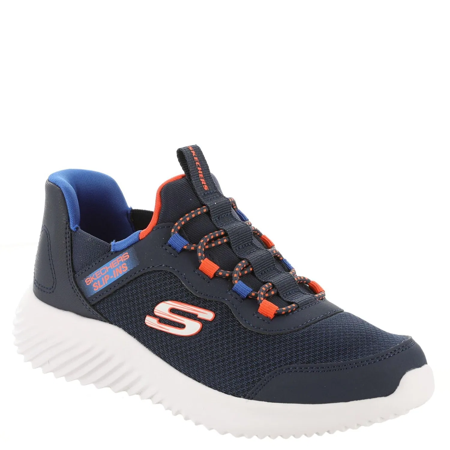 Детские кроссовки для мальчиков с эластичной шнуровкой Brisk-burst Bounder Skechers, Navy Synthetic Textile Black Trim Blue — фото 3