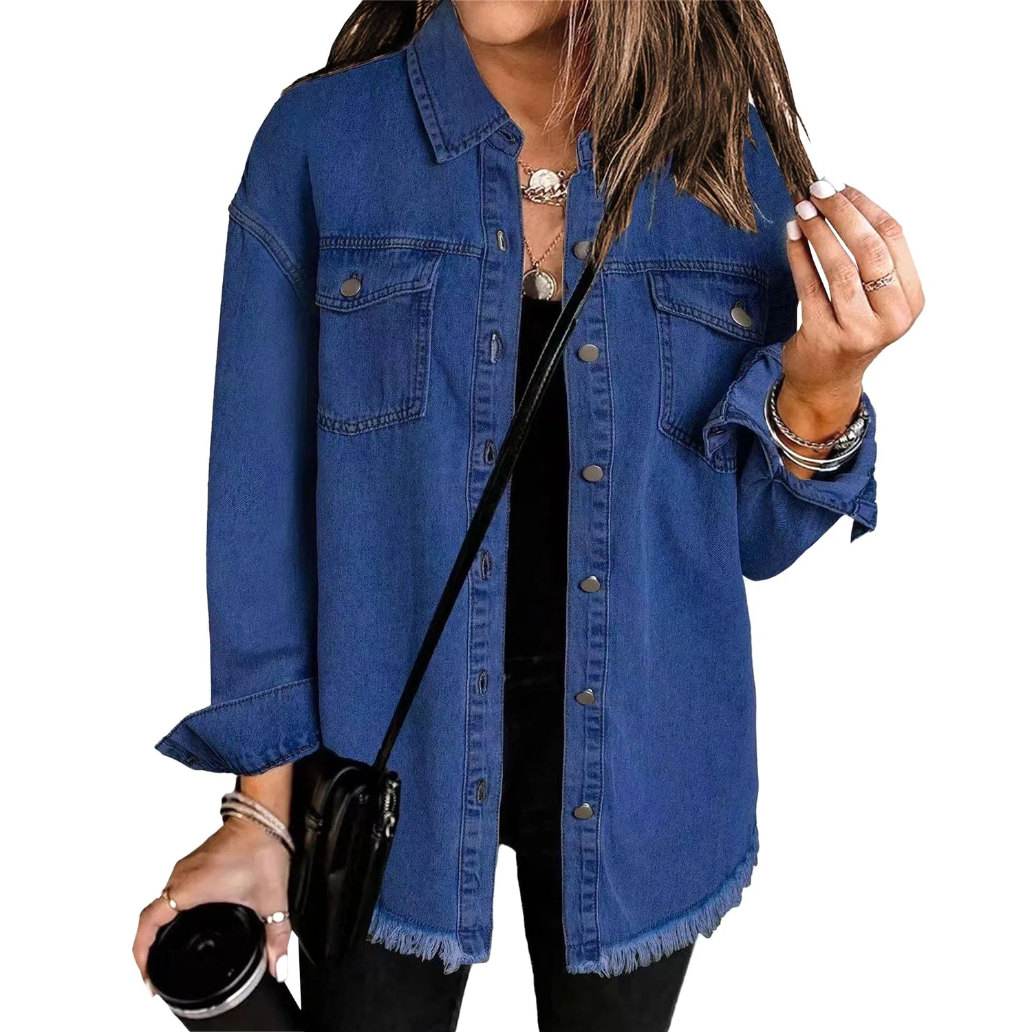 Женская джинсовая куртка oversize с длинным рукавом, 2025 Y2K Trendy, Blu scuro