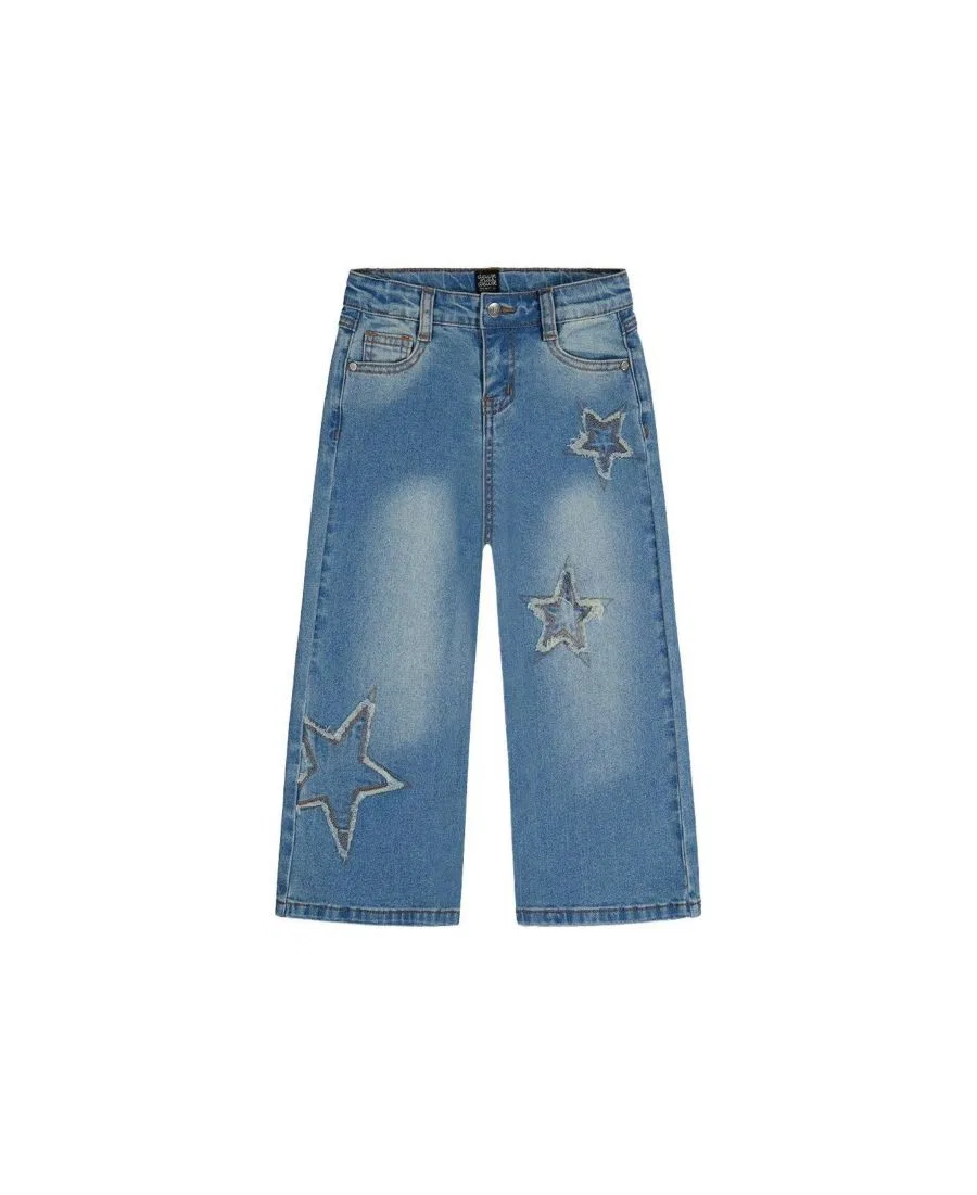 Джинсы свободного кроя с вышивкой звезд Varsity League Deux par Deux, Navy Blue Denim