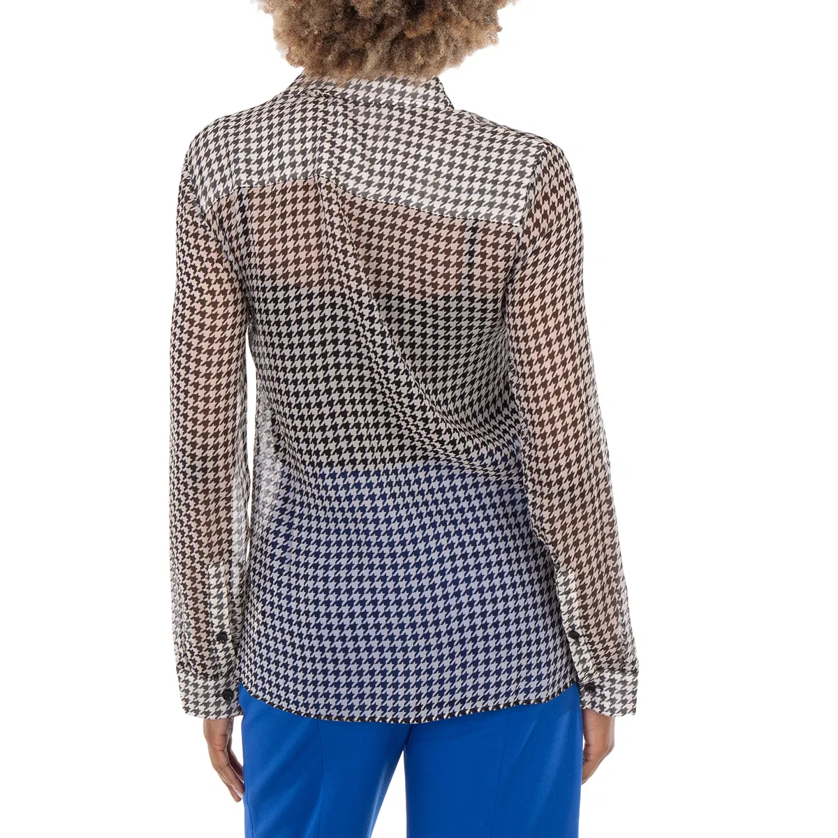 Шелковая рубашка с принтом «гусиная лапка» Houndstooth-Print Silk Shirt Burberry, Monochrome Ip Pttn — фото 3