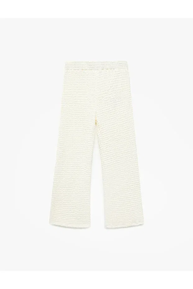 Детские брюки для девочек с принтом Textured Spanish Leg Trousers with Elastic Waist Koton, Ecru