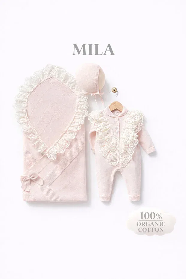 Детский комплект для выписки из роддома из хлопка Mila lace Naka Concept, Pink — фото 2