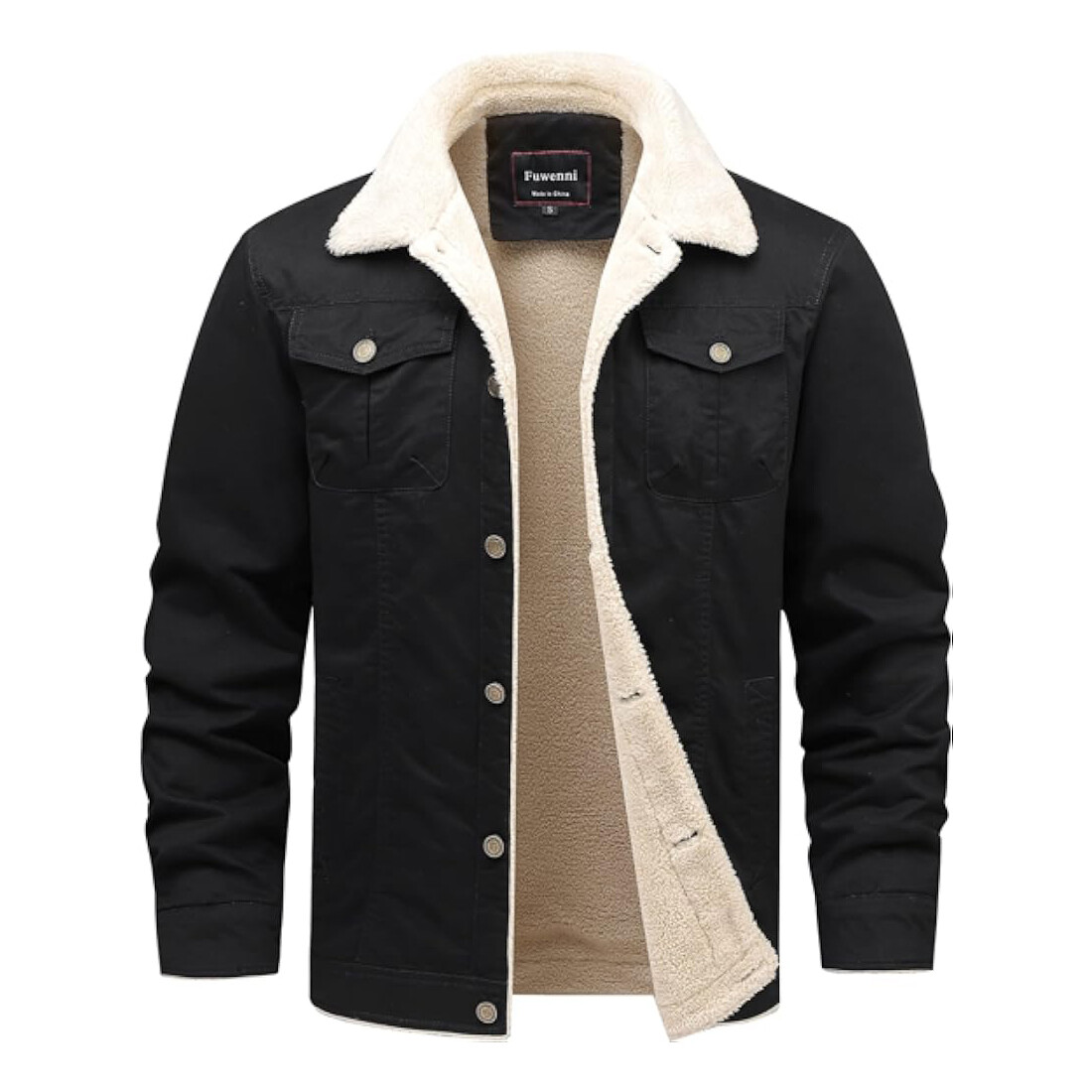 

Мужская зимняя куртка-карго Fuwenni Sherpa Lined Fleece Military, черный