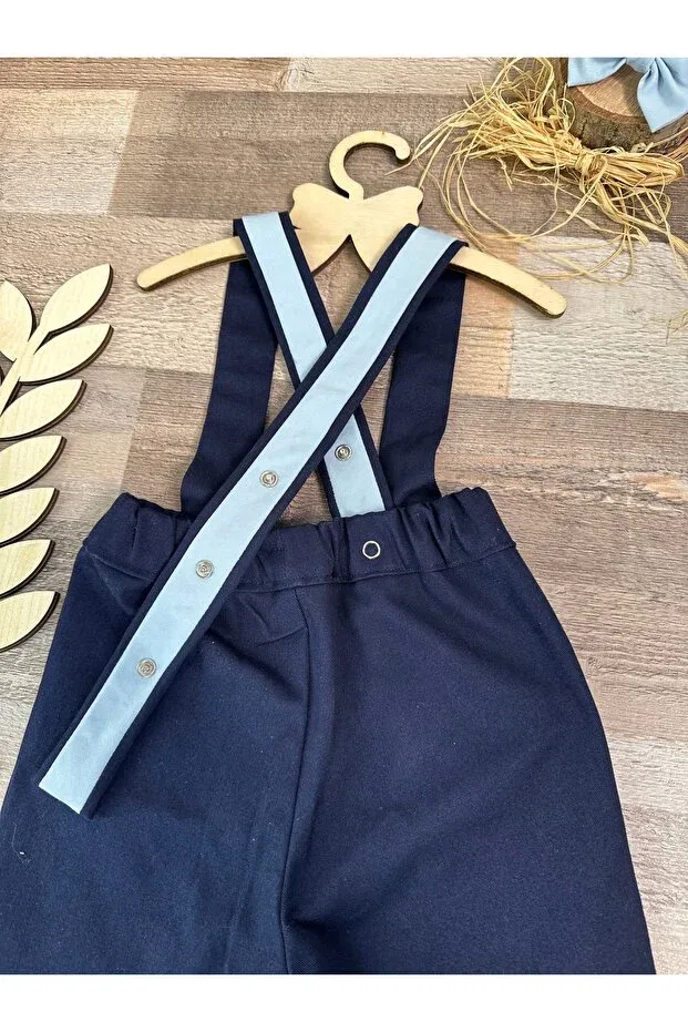 Детский комбинезон для мальчиков с принтом Handmade carousel concept navy blue baby boy 1 year old crown pants salopet bow tie set Feriatolye, Navy Blue — фото 4