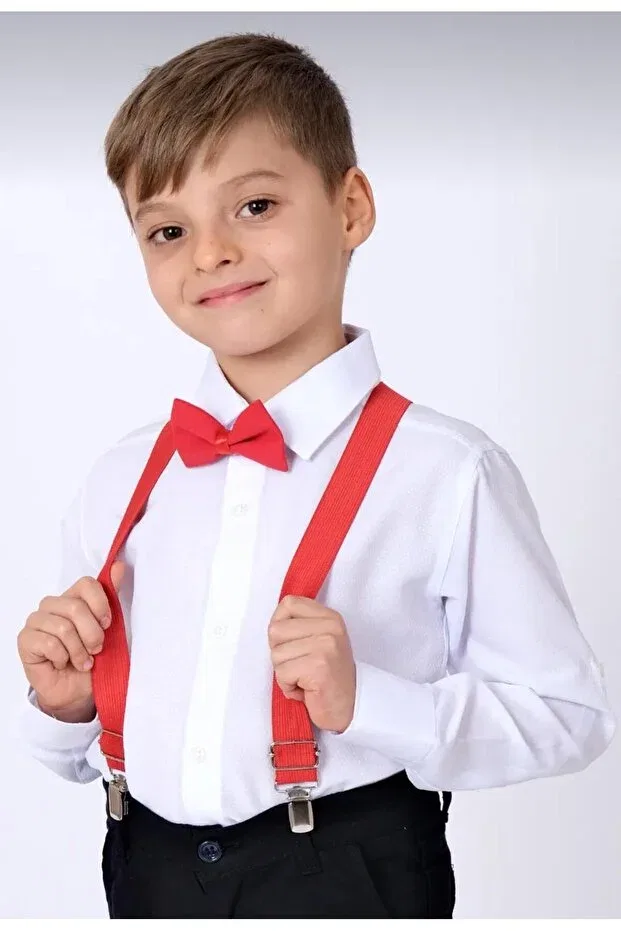 Детская рубашка с длинным рукавом с галстуком-бабочкой Show And Special Day Kuraff Giyim, White-Red — фото 3