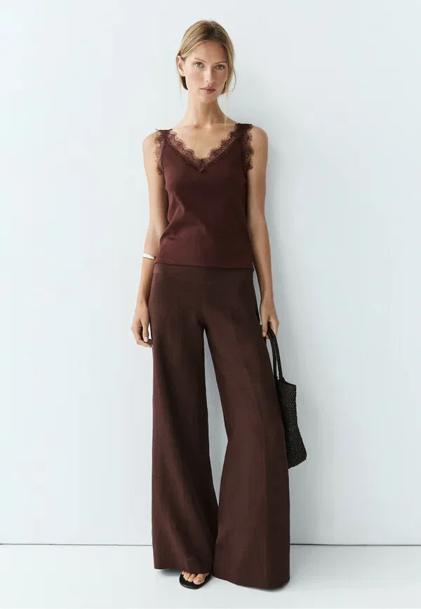 Топ хлопковый Rib Massimo Dutti, коричневый — фото 2