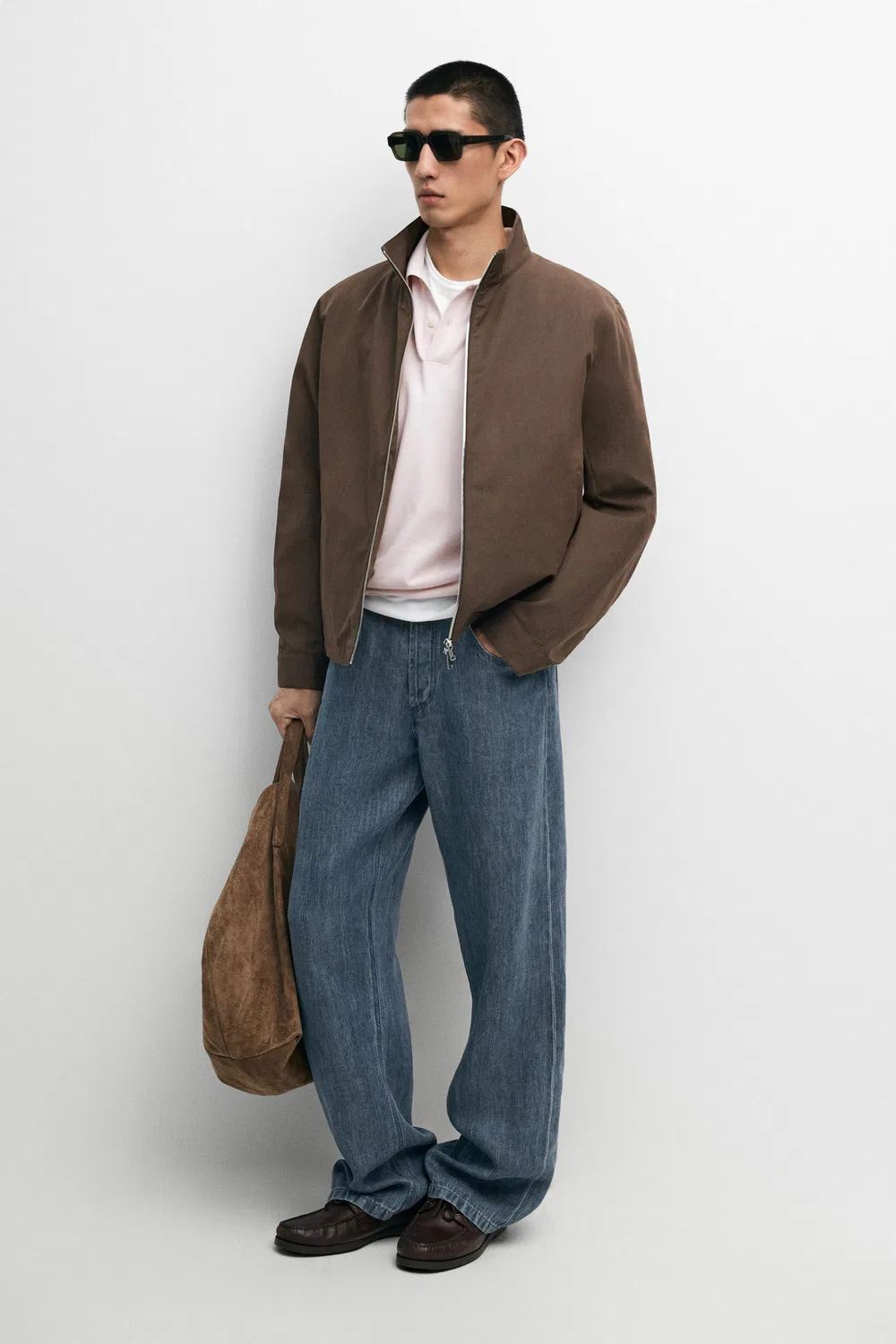 Куртка Massimo Dutti, с высоким воротником из смесовой хлопковой ткани, шоколадного цвета