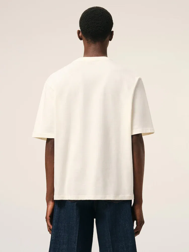 Футболка с принтом Boxy Fit Short Sleeves AMI PARIS, Blanc Creme/Noir — фото 4