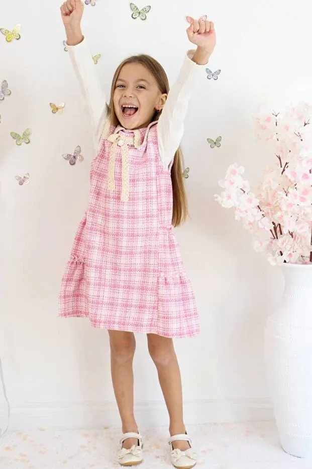 Детское платье-жилет для девочек хлопковое Gilet Detailed Dress Arbi Kids, Pink — фото 3
