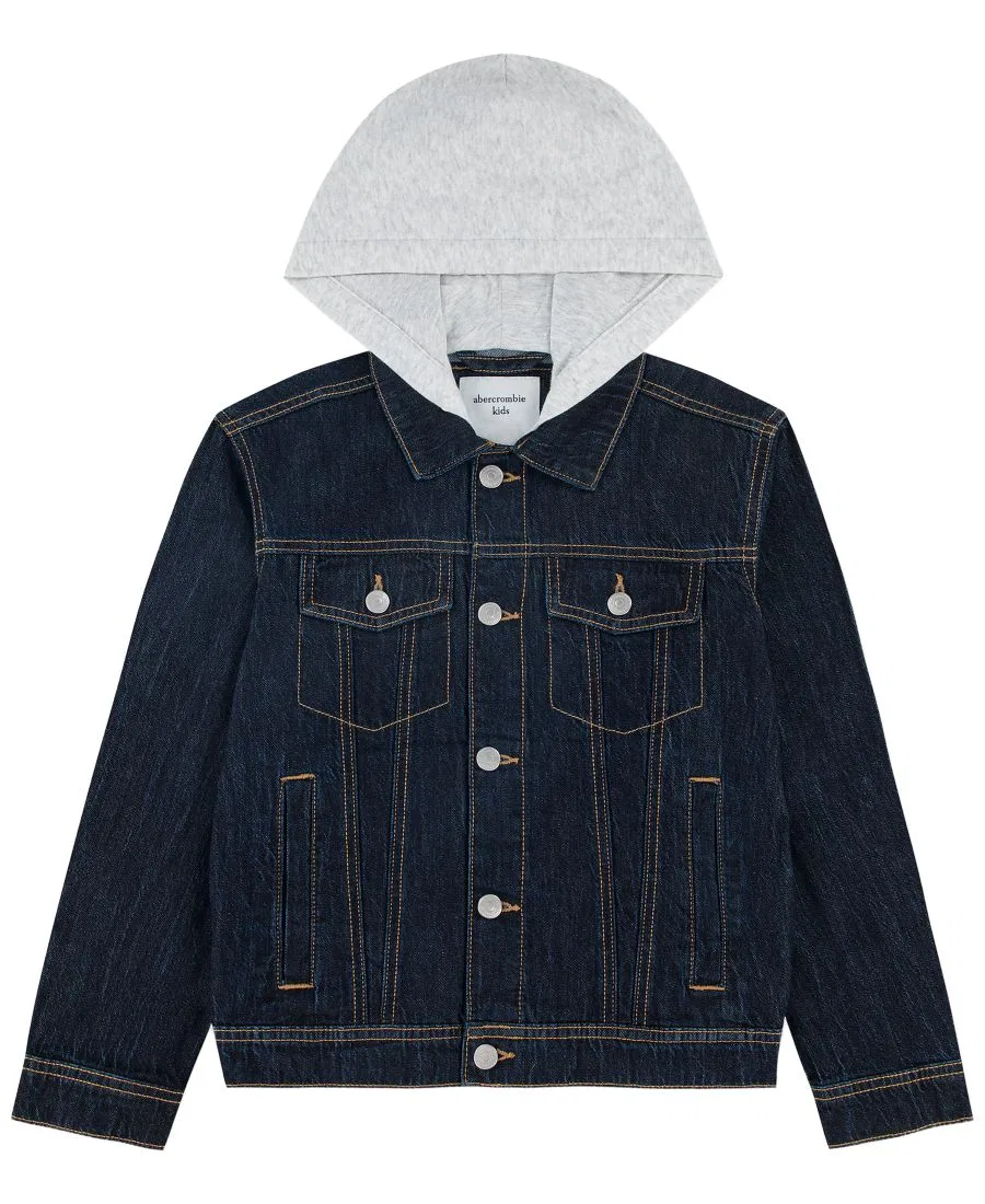 Детская джинсовая куртка с капюшоном, длинным рукавом, на пуговицах abercrombie kids, Blue