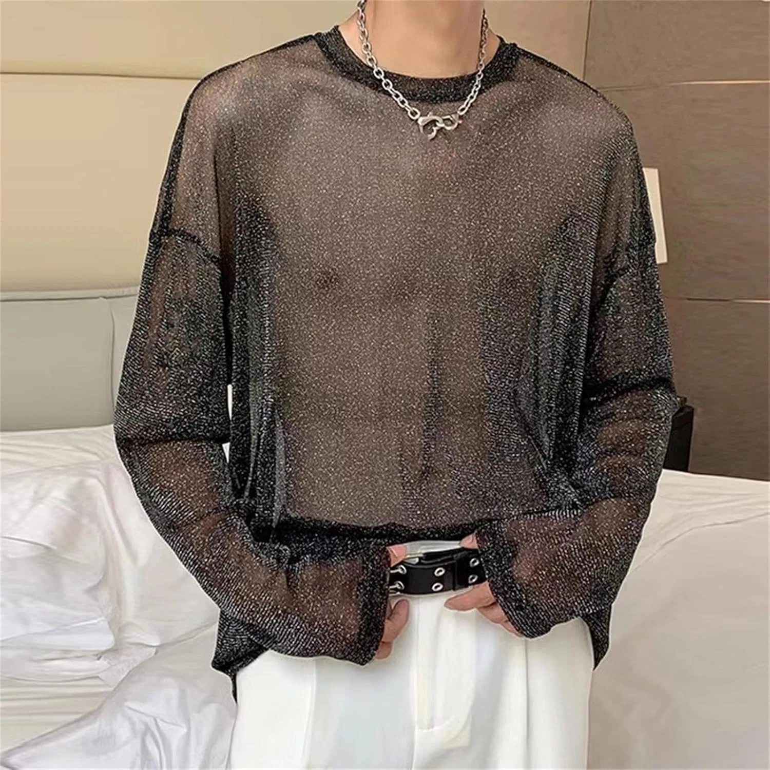 Мужская футболка с сетчатой тканью Crew Neck, Black — фото 2