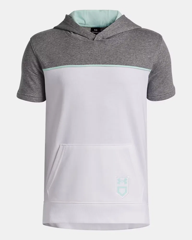 Детское худи с коротким рукавом без шнурка на капюшоне UA Utility UnderArmour, White/Castlerock/Aqua Float