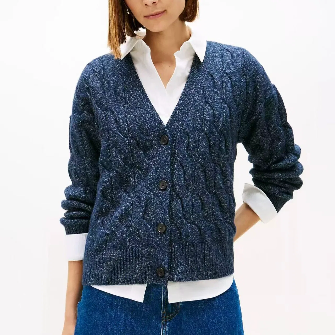 Женский трикотажный свитер с V-образным вырезом Tommy Hilfiger, Navy Blue — фото 3