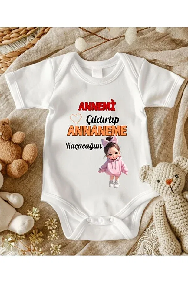 Детское боди для новорожденных с принтом Grandmother written Lupi, Ecru Pistachio Green