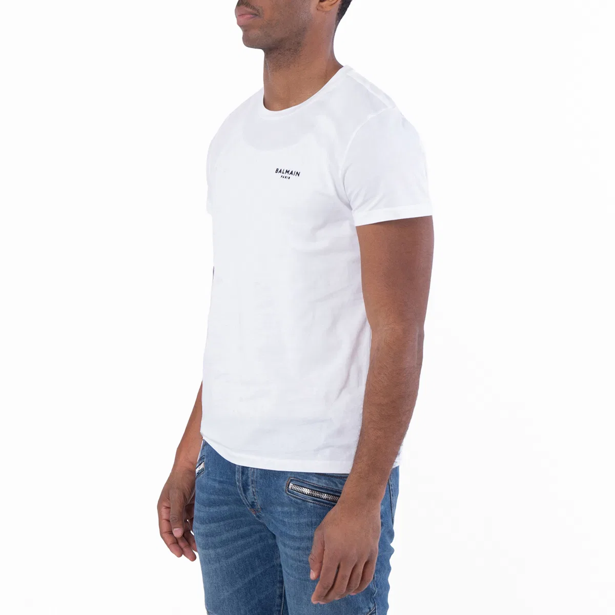 Футболка с принтом Flock Logo Print T Shirt Balmain, White/Black — фото 2