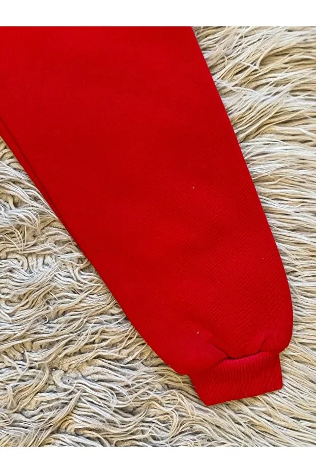 Детский комплект спортивного костюма из футера с принтом New Year's Pompom Detailed Winter Hoodie 3 Thread 2-Piece Tracksuit Enes Baby, Bearded Santa Claus — фото 3
