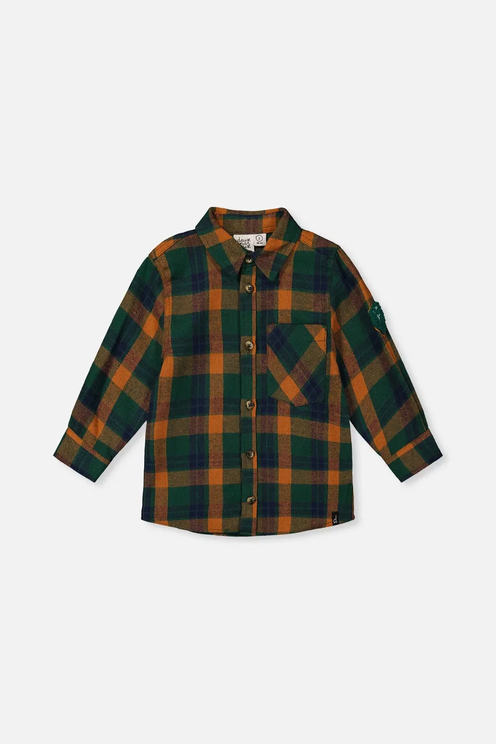 Детская рубашка в клетку с длинным рукавом Baby Plaid Shirt Deux par Deux, Orange Blue and Green Tiles