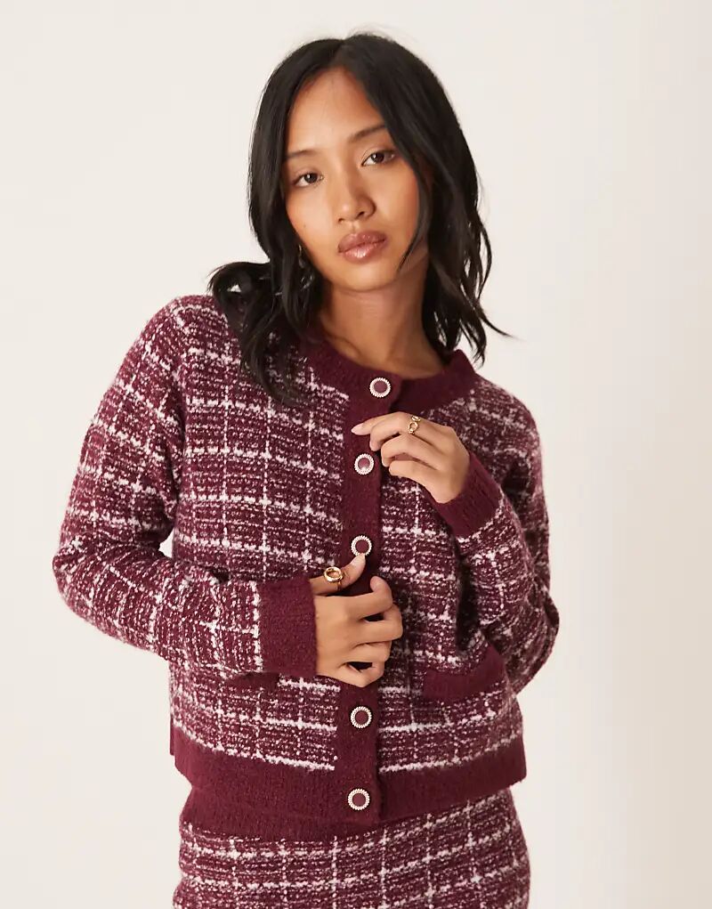 

Кардиган Vila Petite в клетку букле бордового и белого цветов