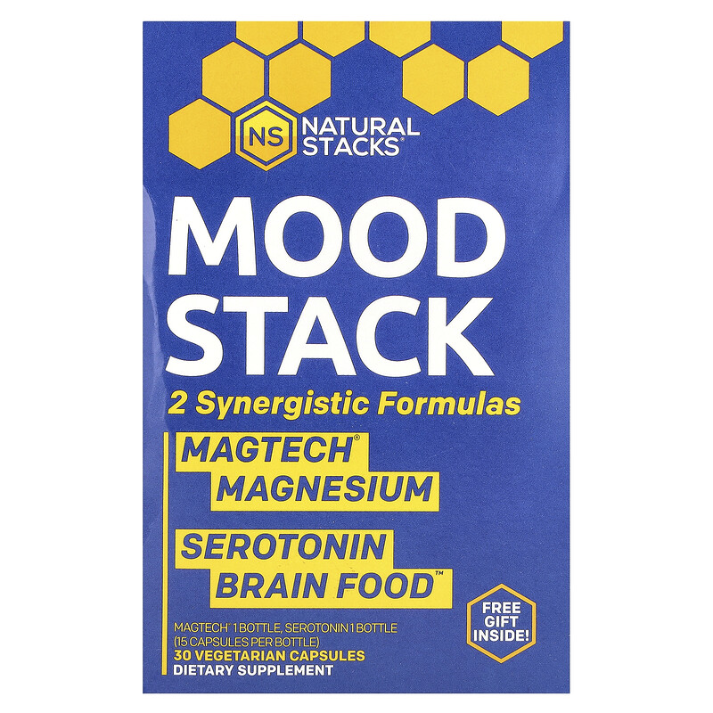 

Natural Stacks, Mood Stack, 2 бутылки, 15 вегетарианских капсул в каждой