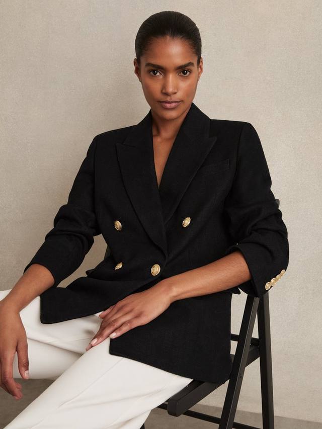 

Пиджак Petite Eden из льняной смеси с двубортной застежкой Reiss, Black