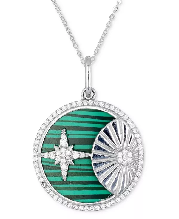 

Ожерелье с подвеской в виде звезды и солнечного диска из малахита и кубического циркония, 18 дюймов Macy'S, silver