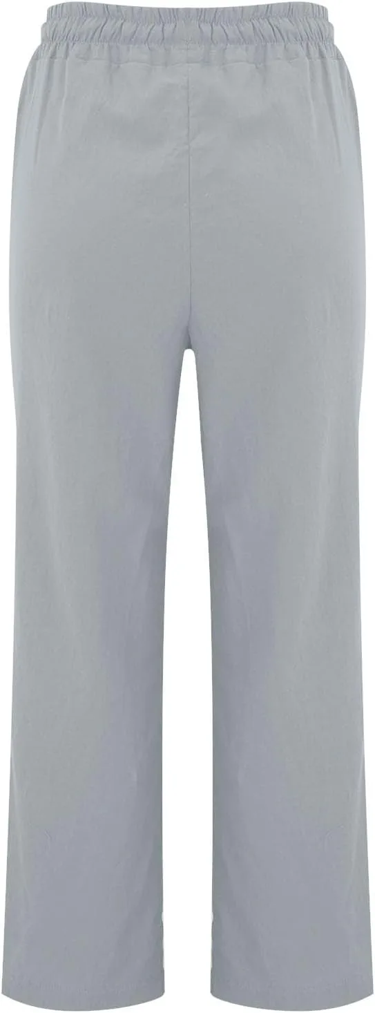 Льняные брюки женские летние Petite с кулиской капри Casual палаццо легкие рабочие брюки с карманами 2025 Generic, серый — фото 4