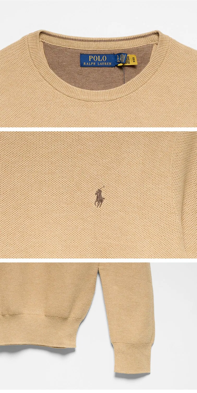 Мужской текстурный хлопковый свитер с круглым вырезом коричневый от Polo Ralph Lauren — фото 4