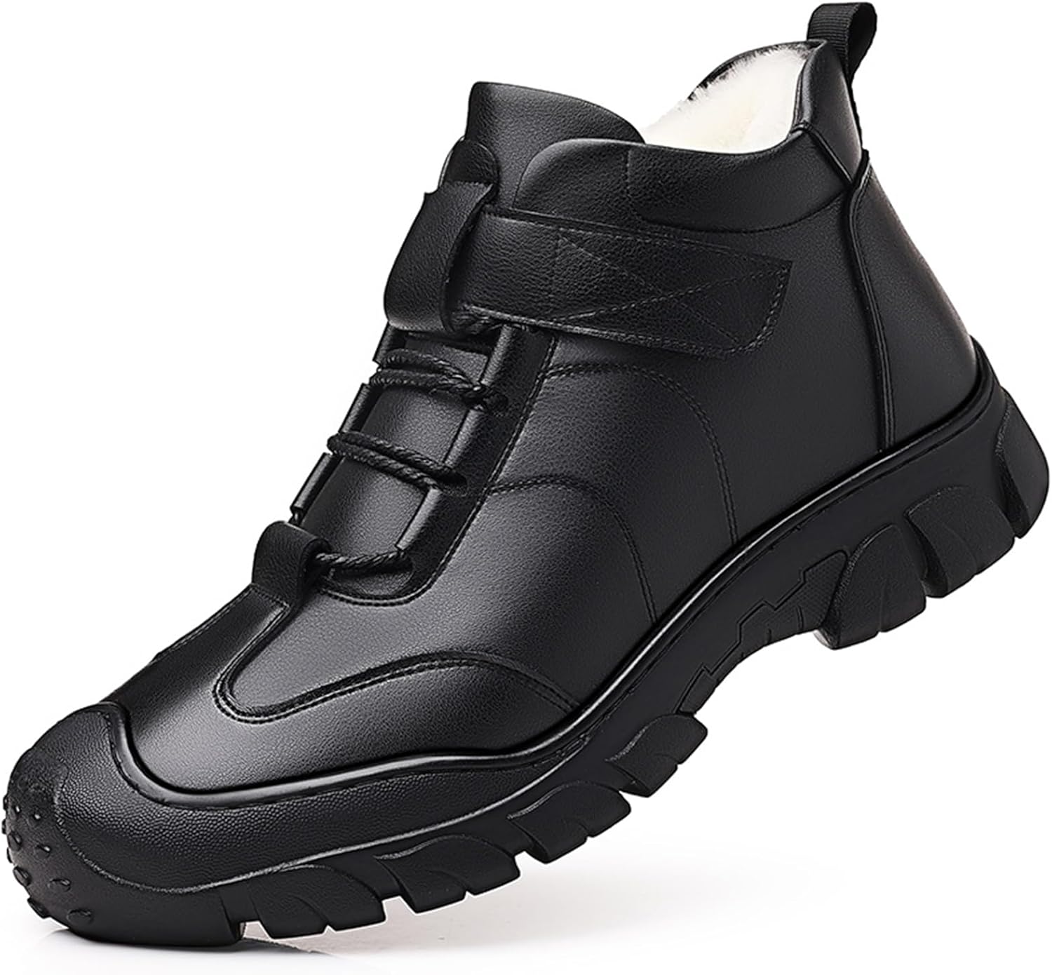 

Мужские зимние ботинки Abborora с меховой подкладкой, теплые, на низкой подошве, кожаные, для зимы и работы на улице, черный