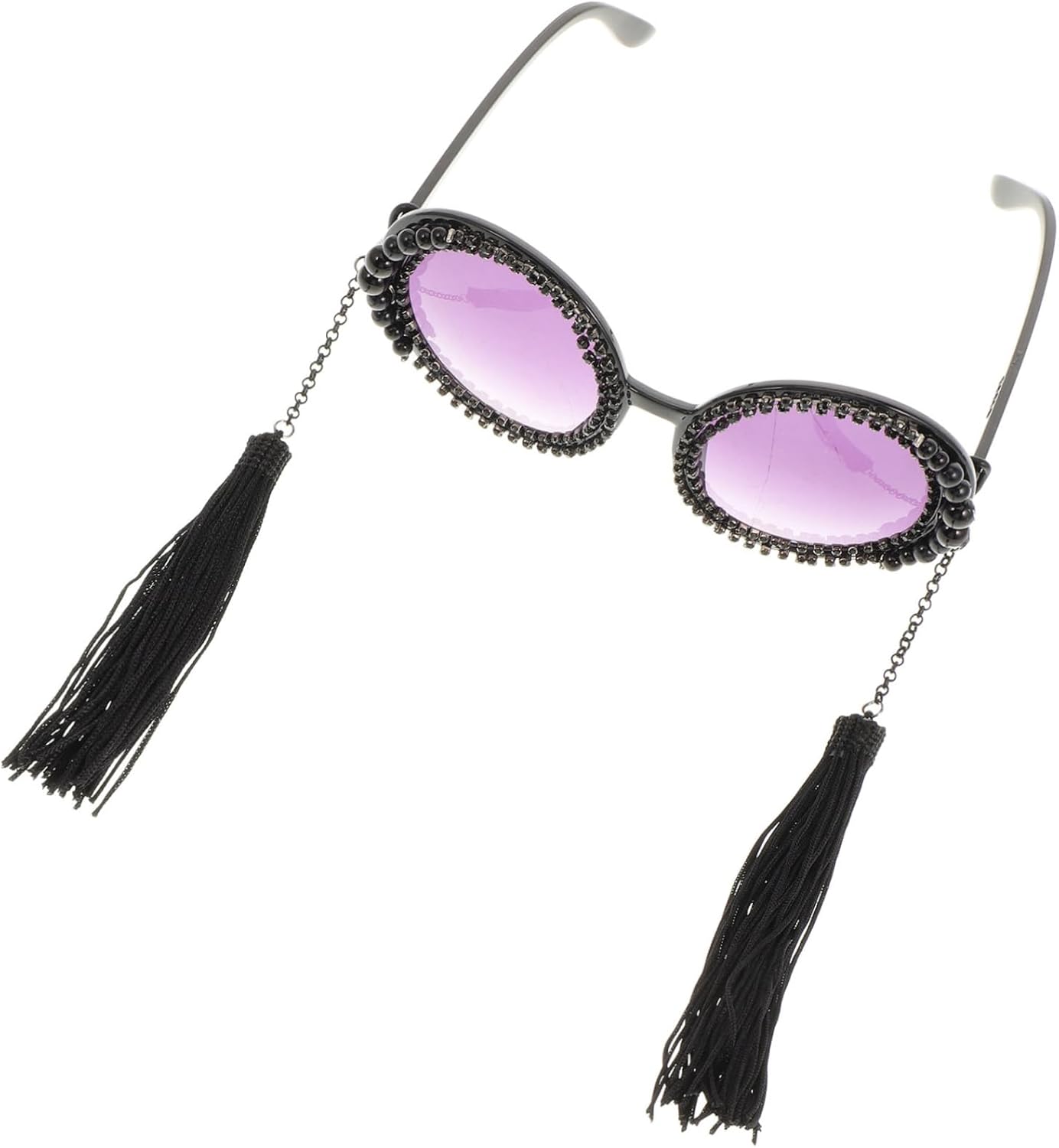 

Винтажные большие черные солнцезащитные очки OUNONA для женщин с элегантными кисточками и жемчужными деталями. Уникальная круглая оправа для вечеринок и модных мероприятий. Материал: сплав и стекло, Black