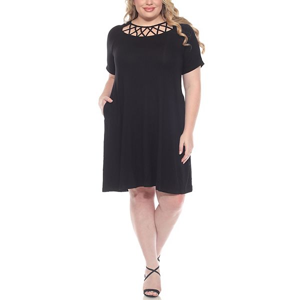 

Платье-трапеция с короткими рукавами и перекрестным вырезом Plus size Wm Fashion, Black