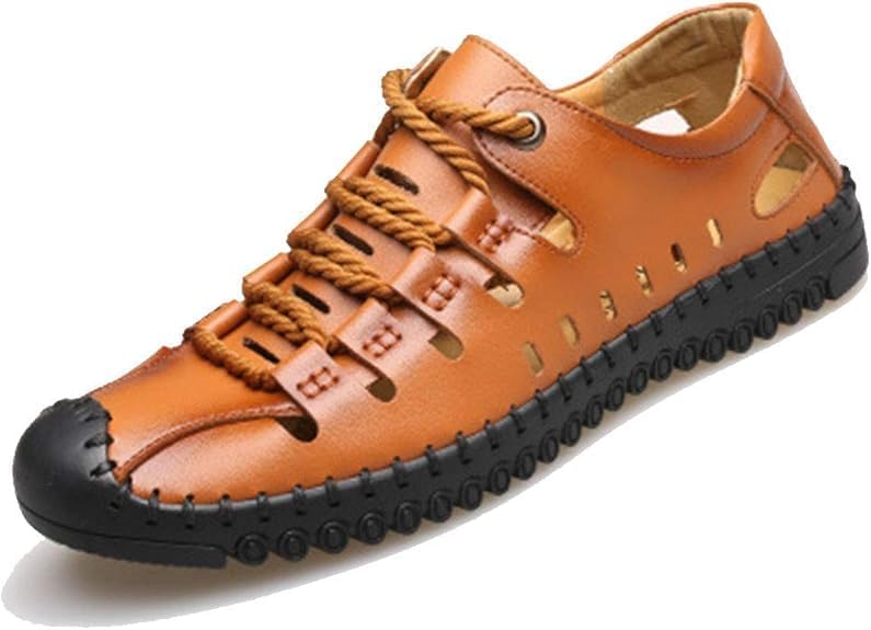 

Летние мужские повседневные сандалии спортивные с прорезной резиновой подошвой против скольжения кожаные пляжные туфли Asifn, коричневый