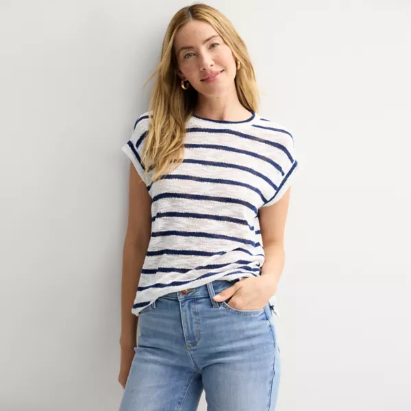 

Женская ажурная майка-мускулистка Sonoma Goods For Life, цвет neutral navy stripe