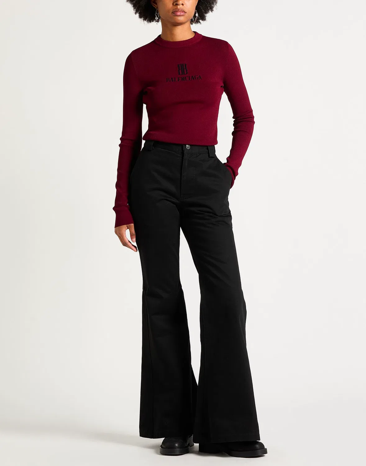 Свитер с интарсией и логотипом BALENCIAGA бордовый — фото 2