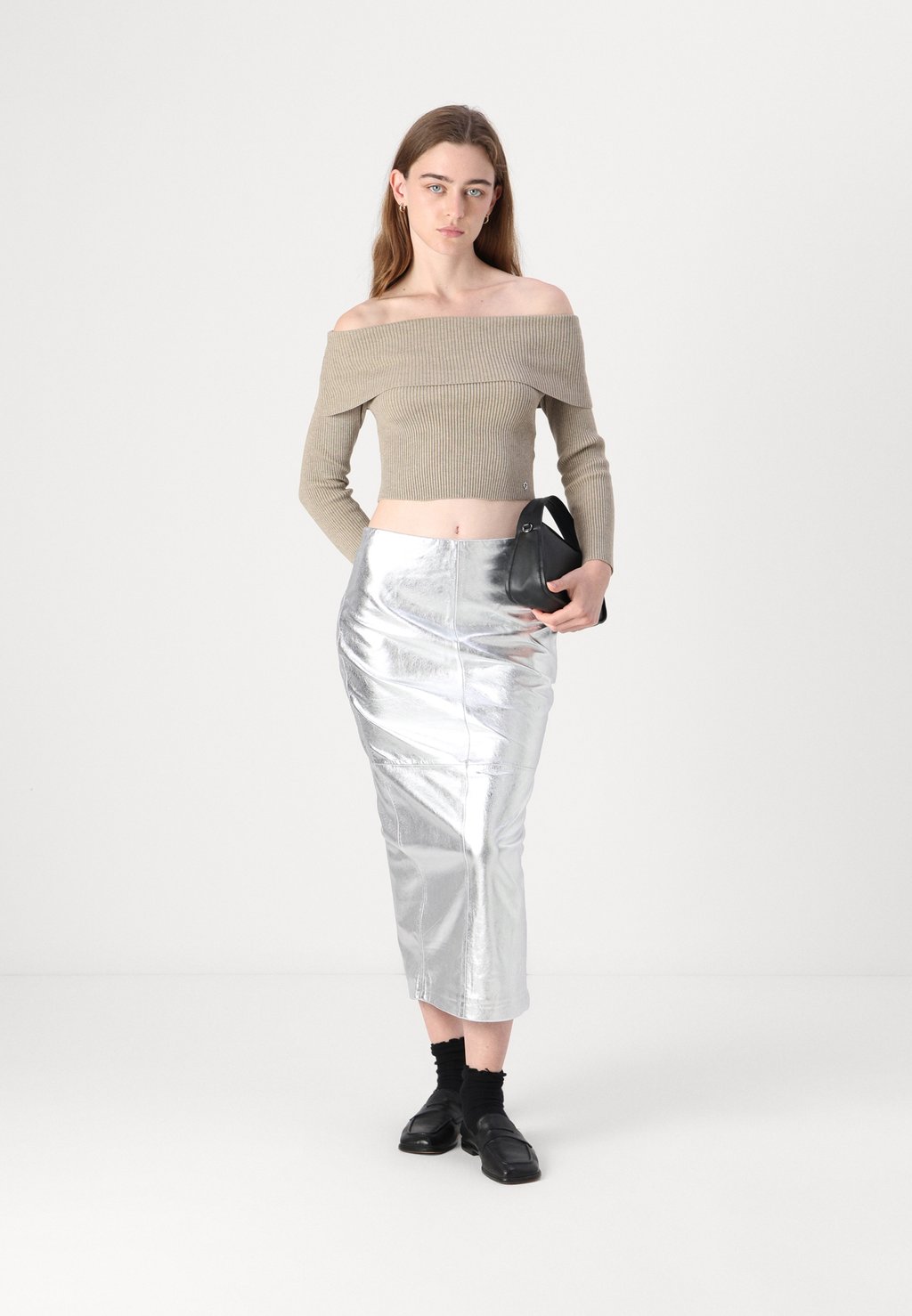 

Юбка-карандаш RENAI FOIL PENCIL SKIRT AllSaints, серебристый