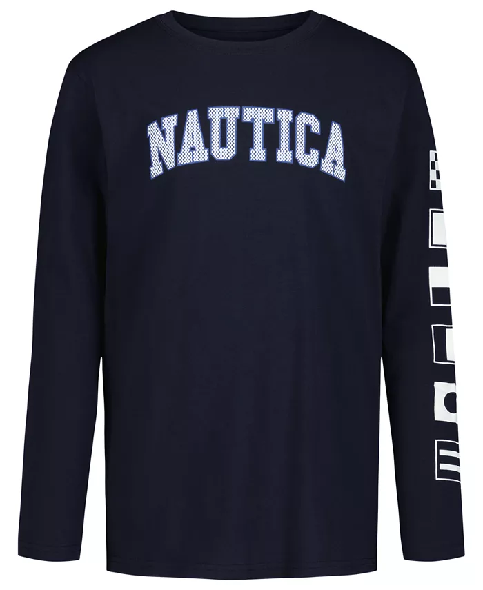 

Мальчики 8-20 лет футболка с принтом длинный рукав Nautica, синий