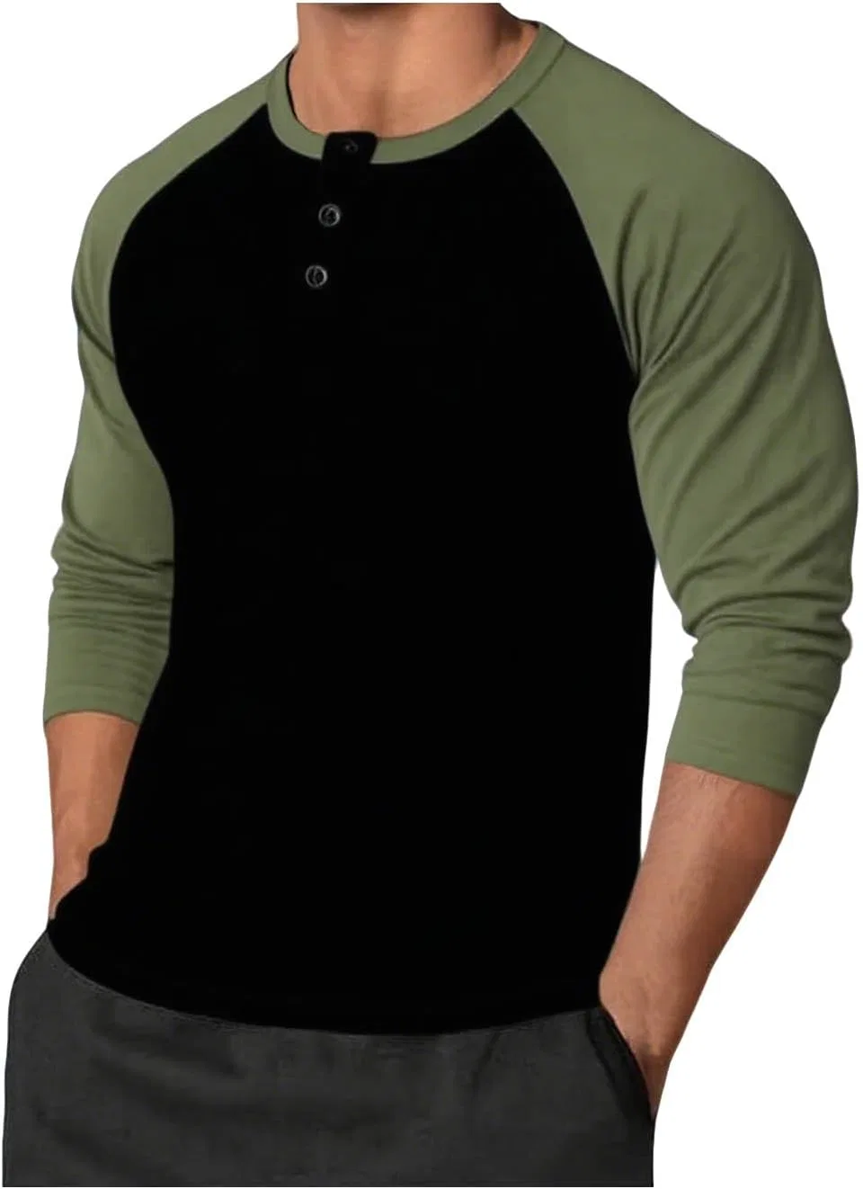 Мужская футболка с длинным рукавом, хлопковая, Army Green