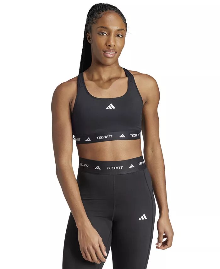 

Женский спортивный бюстгальтер средней плотности с логотипом на резинке adidas, черный