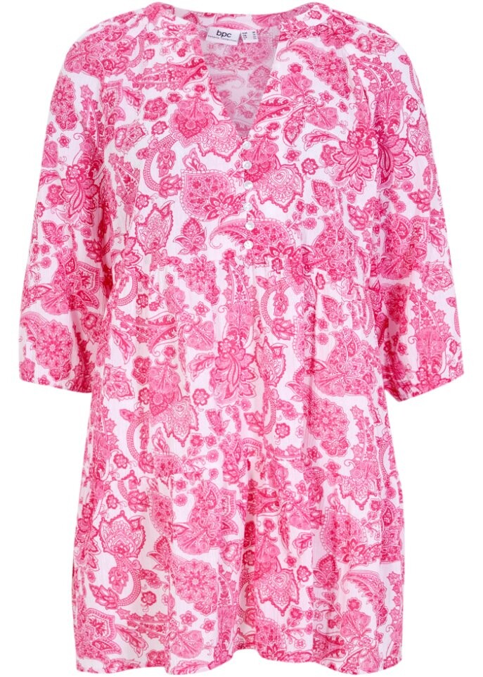 

Хлопковая мятая туника с рукавами 3/4 Bpc Bonprix Collection, белый