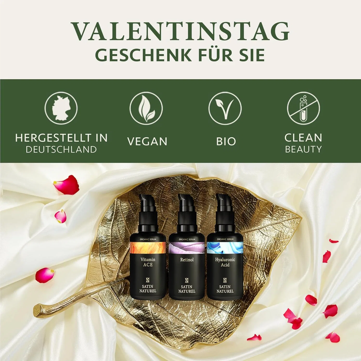 Набор сывороток для лица «Premium Gifts» от Satin Naturel Satin Naturel, 3 X 30 Ml Premium Serum Set With Retinol, Hyaluronic And Vitamin C — фото 2