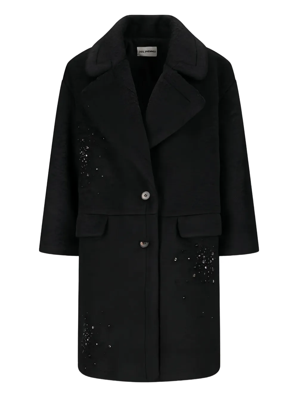 

Пальто-кокон с отделкой пайетками DES PHEMMES, черный