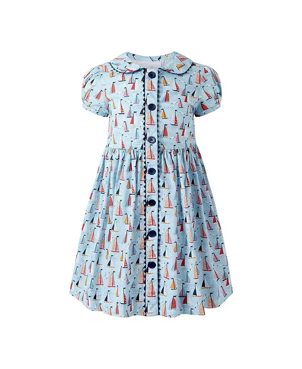 Детское хлопковое платье для девочек Sailboat Button Front Rachel Riley, синий