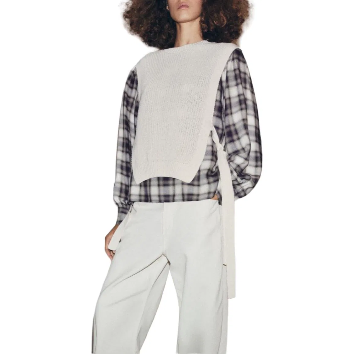 Женская рубашка с круглым вырезом Raw White ZARA, Raw White — фото 4