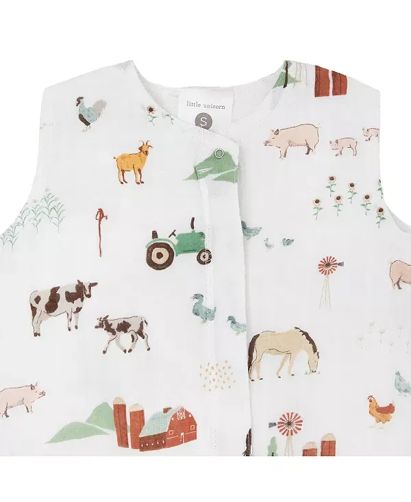 Детский спальный мешок хлопковый муслиновый Unisex cotton muslin sleep bag Little Unicorn, Farmyard — фото 3