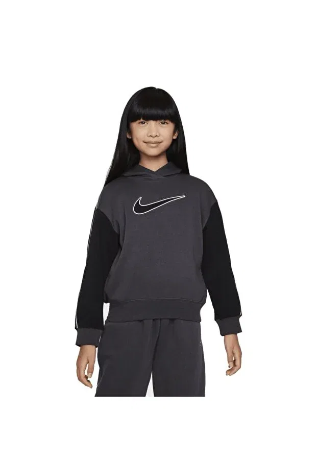 Детское худи для девочек свободного кроя с капюшоном Nike, Black