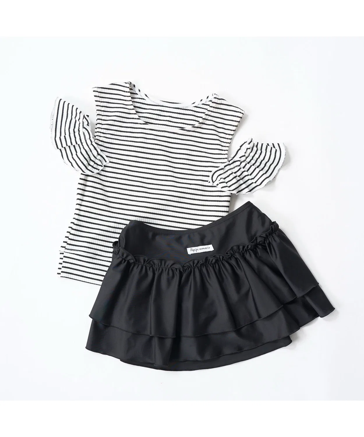 Детский купальник-раздельный с принтом, модель Border Off Shoulder Separate, repipi armario, Mint — фото 3